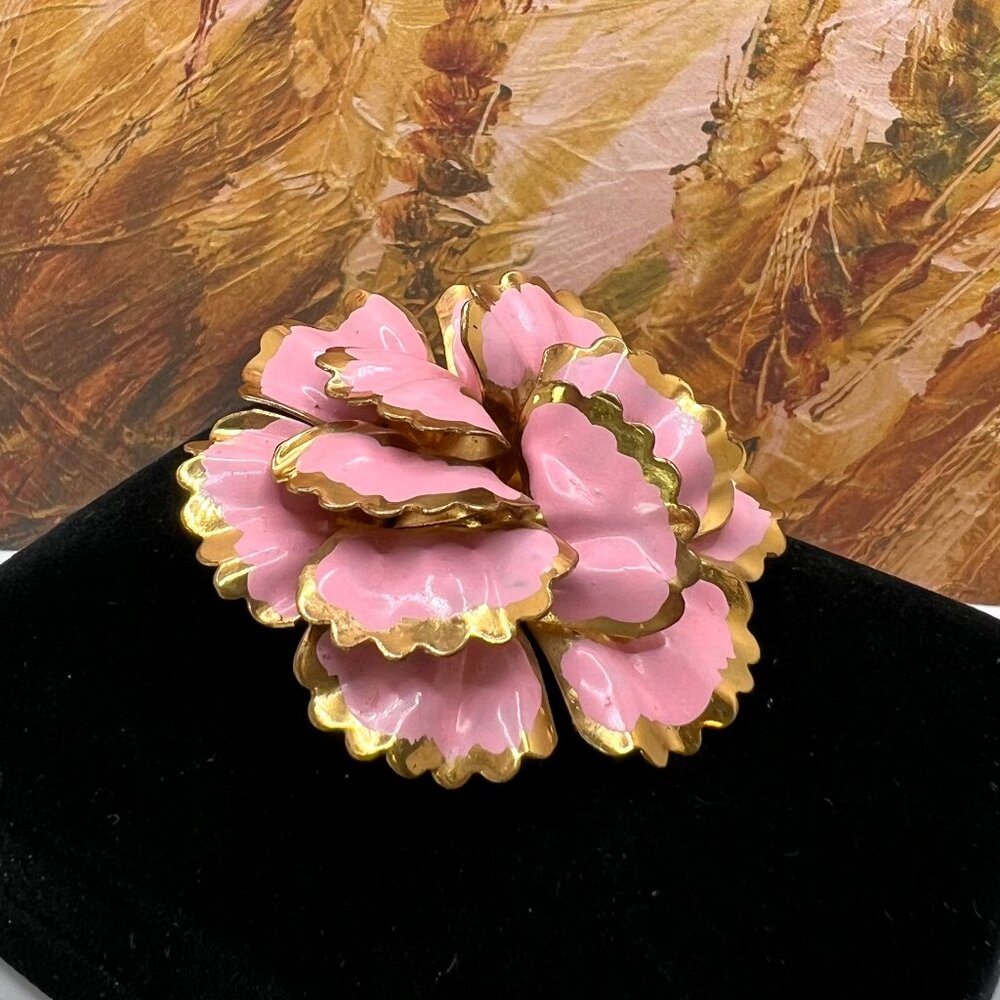 Vintage Pink Painted Metal Carnation Brooch - Picture 10 of 11